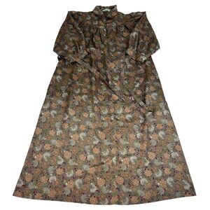 Vintage Niki Cottagecore Floral Dress Women's 5-6 Brown Pockets Balloon Sleeves